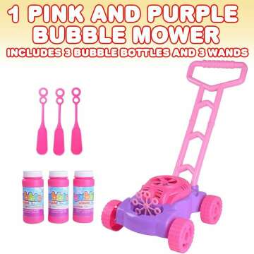ArtCreativity Bubble Lawn Mower for Toddlers | Electronic Bubble Blower Machine | Fun Bubbles Blowing Push Toys for Kids | Bubble Solution Included | Christmas Birthday Gift for Girls, Pink and Purple