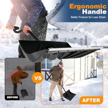 YEITSNOW Ergonomic Snow Shovel for Driveway Snow Removal 18-Inch Wide Heavy Duty Winter Hand Tool with Curved Handle Aluminum Wear Stripe for Home Garage