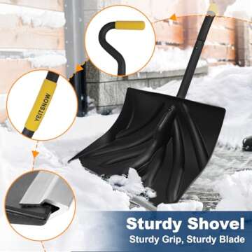 YEITSNOW Ergonomic Snow Shovel for Driveway Snow Removal 18-Inch Wide Heavy Duty Winter Hand Tool with Curved Handle Aluminum Wear Stripe for Home Garage