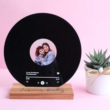 bonibom Personalized Vinyl Record with Photo - Custom Acrylic Song Plaque - Unique Gifts for Anniversary, Wedding, Birthday, Valentine’s Day - Decorative Music Home Decor for Couples PLQ0028 (Black)