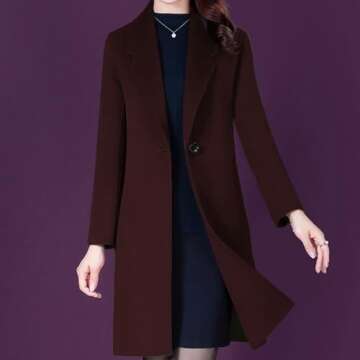 Aprsfn Women's Winter Wool Coats Long Sleeve One Buttoned Pea Coats Notched Lapel Jackets Mid-Length Windproof Overcoat-Coffee-M