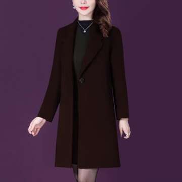 Aprsfn Women's Winter Wool Coats Long Sleeve One Buttoned Pea Coats Notched Lapel Jackets Mid-Length Windproof Overcoat-Coffee-M