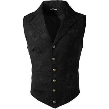 VATPAVE Mens Victorian Suit Vest Steampunk Gothic Waistcoat Medium SU14 Black