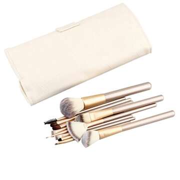 12 Piece Makeup Brushes Set | Horse Hair Professional Kabuki Makeup Brush Set Cosmetics Foundation Makeup Brushes Set Kits with White Cream-colored Case Bag