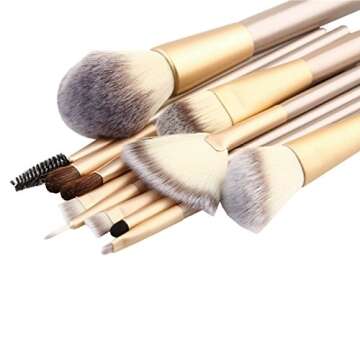 12 Piece Makeup Brushes Set | Horse Hair Professional Kabuki Makeup Brush Set Cosmetics Foundation Makeup Brushes Set Kits with White Cream-colored Case Bag