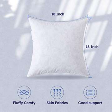 DOWNCOOL 100% Cotton Stuffer Throw Pillow Insert Set of 2, Square Down and Feather Filled Decorative Bed Sofa Insert, 18x18 Inch, White