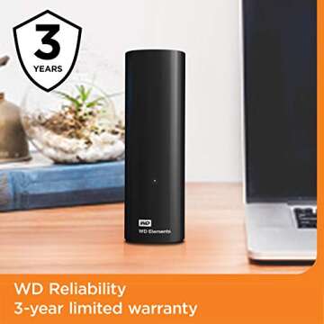 Western Digital 8TB Elements Desktop External Hard Drive, USB 3.0 external hard drive for plug-and-play storage - Western DigitalBWLG0080HBK-NESN, Black