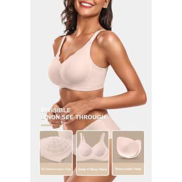 Vertvie Women's Seamless Bras No Underwire Scalloped Push Up Bras Soft Wireless Comfort Bralettes Full Coverage Everyday Bra (Skin,Medium)