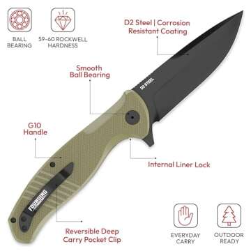 FOUNDING FORGERS D2 Pocket Knife For Men | Tactical EDC Knife With Case 3.75" Folding Pocket Knife D2 Knife Steel Flipper Knife Mens Work Pocket Knife Pocket Knives & Folding Knives EDC Knives For Men