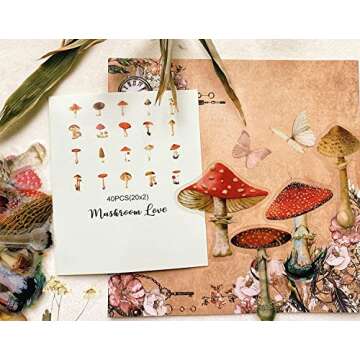 Milcraft Vintage Journaling Stickers Pack 240Pcs, Scrapbook Sticker Aesthetic Natural Plant Flower Mushroom Sticker Art Bullet Journals Planners DIY Sticker, Pretty Floral Decorative Retro Decals