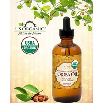 US Organic Jojoba Oil, USDA Certified Organic,100% Pure & Natural, Cold Pressed Virgin, Unrefined, Haxane Free, Sourced from Middle East Directly (Medium (4oz, 115ml))