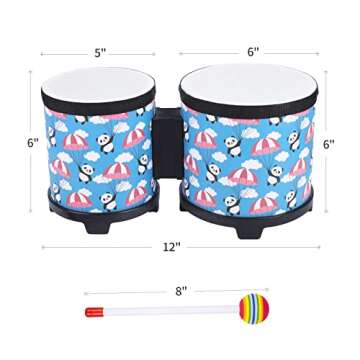 Bongo Floor Tom Drums Set for Kids: Childrens Drum Percussion Music Instrument with 2 Mallets - Preschool Montessori Floor Babies Drum (Blue 5" to 6")