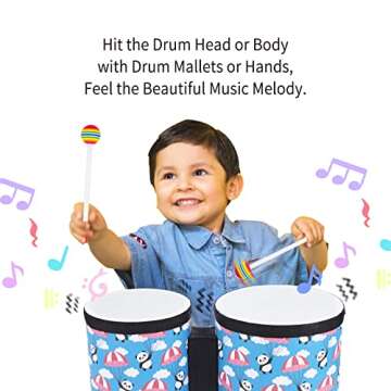 Bongo Floor Tom Drums Set for Kids: Childrens Drum Percussion Music Instrument with 2 Mallets - Preschool Montessori Floor Babies Drum (Blue 5" to 6")