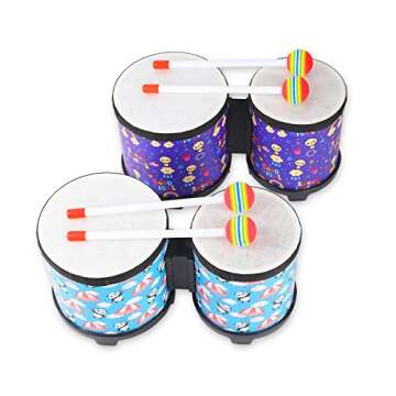 Bongo Floor Tom Drums Set for Kids: Childrens Drum Percussion Music Instrument with 2 Mallets - Preschool Montessori Floor Babies Drum (Blue 5" to 6")