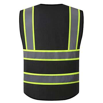 ASIPHITU Reflective High Visibility Safety Vest for Men Women Security with Pockets Zipper Front for Work Vest with Reflective Strips Meets ANSI/ISEA Standards(H-Black-M)