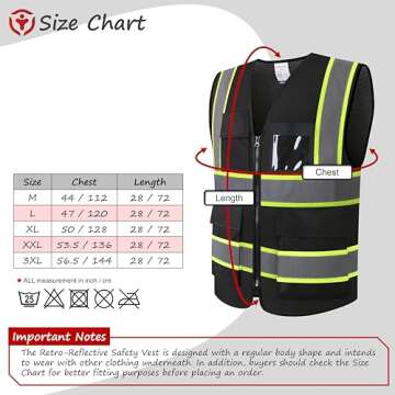 ASIPHITU Reflective High Visibility Safety Vest for Men Women Security with Pockets Zipper Front for Work Vest with Reflective Strips Meets ANSI/ISEA Standards(H-Black-M)