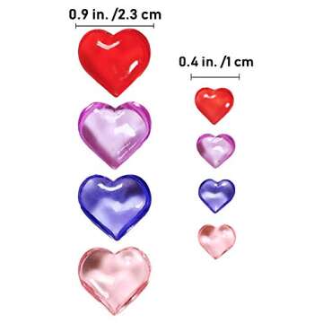 820 Pcs 2 Sizes Valentine's Day Acrylic Heart Gems Colorful Heart Shaped Acrylic Gemstone Ornaments for Wedding Valentines Party Table Scatter Decorations Heart Vase Fillers Red/Rose Red/Pink/Purple