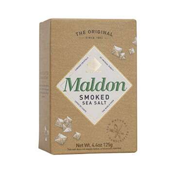 Maldon Salt, Smoked Sea Salt Flakes, 4.4 oz (125 g), Kosher, Natural, Gently Smoked Over Oak, Handcrafted, Gourmet, Pyramid Crystals, 2 Count