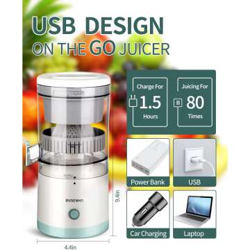 Electric Juicer Rechargeable - Citrus Juicer Machines with USB and Cleaning Brush Portable Juicer for Orange, Lemon, Grapefruit