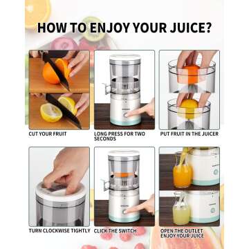 Electric Juicer Rechargeable - Citrus Juicer Machines with USB and Cleaning Brush Portable Juicer for Orange, Lemon, Grapefruit