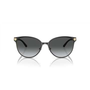 Versace Woman Sunglasses Black/Pale Gold Frame, Grey Gradient Lenses, 57MM