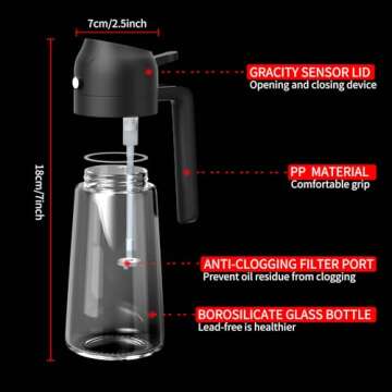 Oil Dispenser For Kitchen Oil Sprayer For Cooking 2 in 1 Oil Dispenser and Oil Sprayer Olive Oil Sprayer 16ozPremium Glass Oil Bottle, Food-grade Oil Mister for Air Fryer,Frying,Salad, BBQ(black)