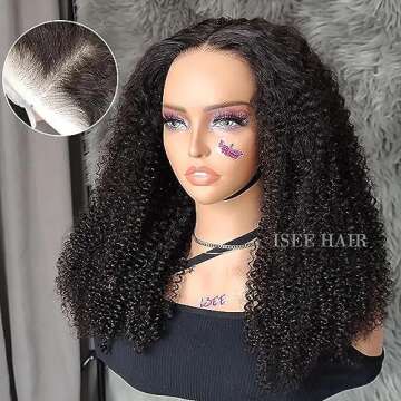 ISEE Wear and Go Glueless Wig Afro Kinky Curly Lace Front Wigs Human Hair 7x5 HD Lace Afro Curly Wigs for Women Lace Pre Cut Glueless Wigs Human Hair Pre Plucked 18 Inch