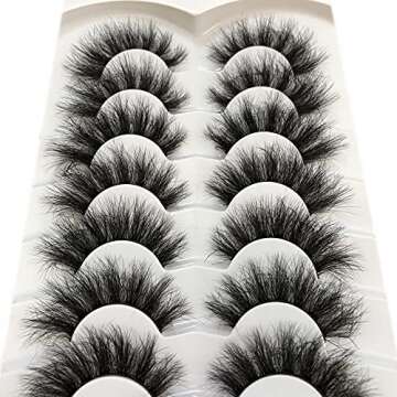 Pooplunch False Eyelashes Fluffy Mink Lashes Cat-Eye Look 18MM Wispy Long 8D Volume Fake Eyelash Strips 7 Pairs Pack