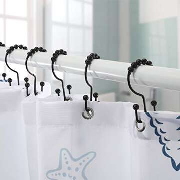 Shower Curtain Hooks, Goowin Shower Curtain Rings, Stainless Steel Black Shower Curtain Hooks, Shower Curtain Rings Rust Proof, Free Sliding Double Shower Hooks for Shower Curtain & Liners (Black)