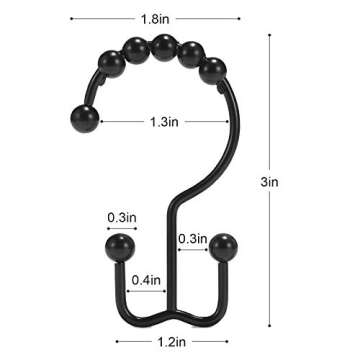 Shower Curtain Hooks, Goowin Shower Curtain Rings, Stainless Steel Black Shower Curtain Hooks, Shower Curtain Rings Rust Proof, Free Sliding Double Shower Hooks for Shower Curtain & Liners (Black)