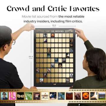 Premium Top 100 Movies Scratch Off Poster – Stunning Art by Hand With Movies From Top Databases – 16.5"x23.4" Movie Bucket List - Gifts for Movie Lovers Movie Night Gift - Movie Poster Has All Genres