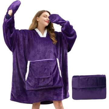 yescool Wearable Blanket Hoodie,Warm Flannel Giant Hoodie Blanket for Women Men and Adult, Cozy Soft Fleece Hoodie Blanket Sweatshirt Oversized Lounging with Sleeves & Huge Pockets (Purple)