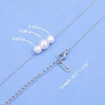 Trinckle Silver Pearl Necklace, Dainty Pearl Pendant Necklace for Women Pearls Charm Necklace 18K Silver Plated Cute Necklaces for Teen Girls White Beaded Choker Necklace Silver Accessories Jewelry