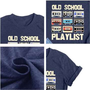 LAZYCHILD 80s Shirt for Women 90s Shirts: Old School Playlist T-Shirt Cassette Tape Graphic 80s Music Concert Tee Tops Dark-Blue