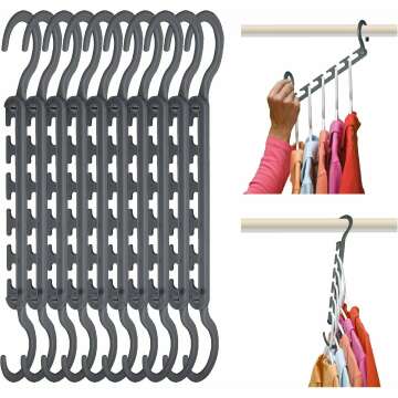 Max Pack of 10 Closet Organizer, Space Saving for Wrinkle-Free Clothes, Compact Closet Organization & Storage, Fully Assembled Hanger Back to School Closet Organizer - Grey