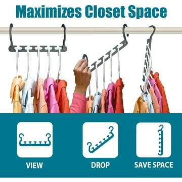 Max Pack of 10 Closet Organizer, Space Saving for Wrinkle-Free Clothes, Compact Closet Organization & Storage, Fully Assembled Hanger Back to School Closet Organizer - Grey