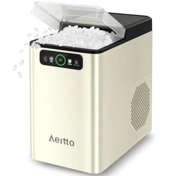 Aeitto Nugget Ice Maker Countertop, Pellet Ice Machine Soft Chewable Ice 36lbs/Day, One-Click Operation, Auto Self-Cleaning Crushed Ice Makers Stainless with Scoop for Home/Kitchen/Office (Beige)