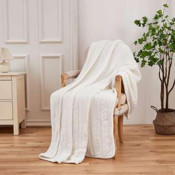 Cozy White Cable Knit Blanket