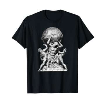 Atlas Greek Mythology Creationz Women's Black Distressed Greek Mythology Illustration T-Shirt