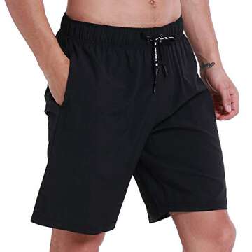 HOdo Men's Black Swim Trunks 9" Quick Dry Swim Shorts for Summer