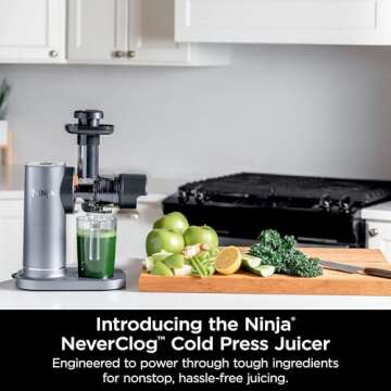 Ninja JC150 NeverClog Cold Press Juicer, Powerful Slow Juicer with Total Pulp Control, Countertop, Electric, 2 Pulp Functions, Dishwasher Safe, 2nd Generation, Silver (Renewed)