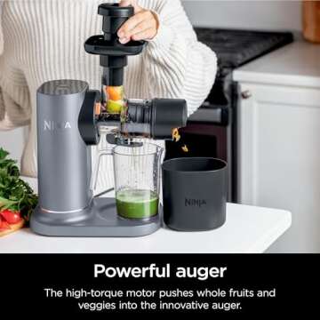 Ninja JC150 NeverClog Cold Press Juicer, Powerful Slow Juicer with Total Pulp Control, Countertop, Electric, 2 Pulp Functions, Dishwasher Safe, 2nd Generation, Silver (Renewed)