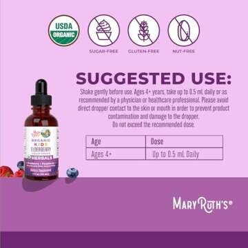 MaryRuth Organics USDA Organic Elderberry Liquid Drops for Kids | Vegan Elderberry Extract Organic Glycerin | Immune Support Supplement | Overall Health | Formulated for Ages 4-13 | 1oz