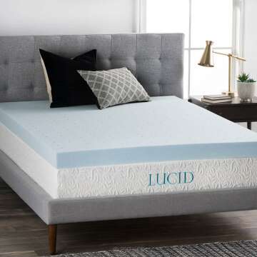 LUCID 4 Inch Gel Memory Foam Mattress Topper, Ventilated Design, Ultra Plush, CertiPUR-US Certified, Twin,Blue