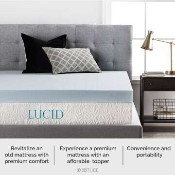 LUCID 4 Inch Gel Memory Foam Mattress Topper, Ventilated Design, Ultra Plush, CertiPUR-US Certified, Twin,Blue