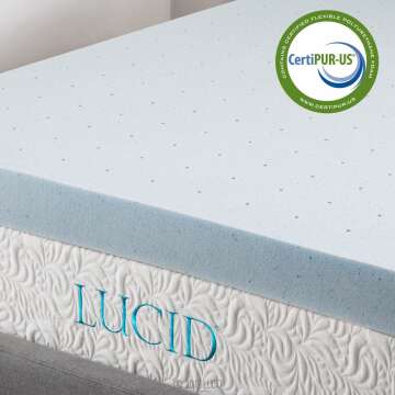 LUCID 4 Inch Gel Memory Foam Mattress Topper, Ventilated Design, Ultra Plush, CertiPUR-US Certified, Twin,Blue