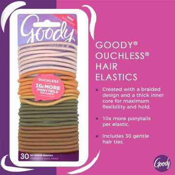 Goody Ouchless Elastic Hair Tie - 30 Count, Primal Neutrals - 4MM for Medium Hair - Pain-Free Hair Accessories for Women Perfect for Long Lasting Braids, Ponytails and More