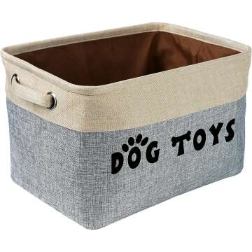 PET ARTIST Non-Customized Dog Toy Storage Basket Bin- Rectangular Storage Box Chest Organizer for Dog Toys,Dog Coats,Dog Clothing,Dog Apparel & Accessories,Gray,Non-Custom