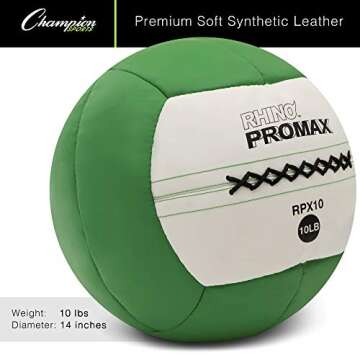 Champion Sports RPX10 Rhino Promax Slam Balls, 10 lb, Soft Shell with Non-Slip Grip, Medicine Wall Exercise Ball for Weightlifting, Plyometrics, Cross Training, & Home Gym Fitness