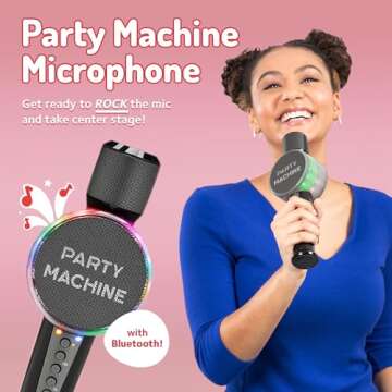 Singing Machine Wireless Karaoke Microphone for Kids & Adults, Party Machine Mic (Black) - Portable Handheld Bluetooth Microphone with Speaker & Voice Changer Effect - Karaoke Mic for Singing